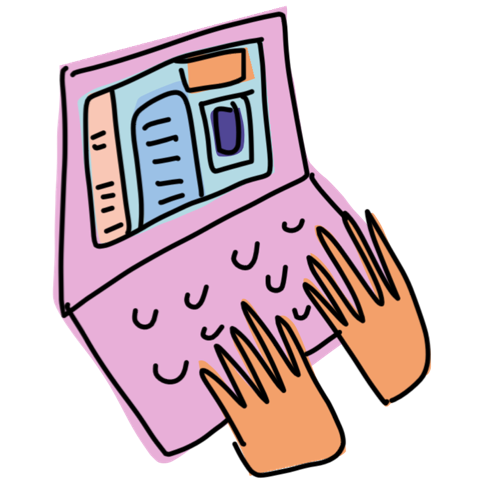 A pair of hands building on a laptop