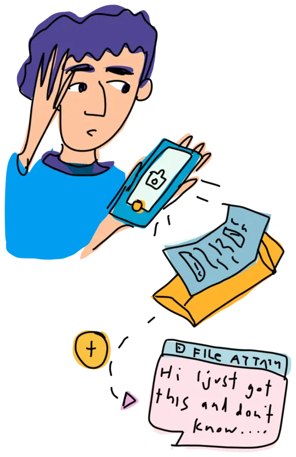 Someone photographing a legal notice with a phone and writing that they just got it and do not know what it means.